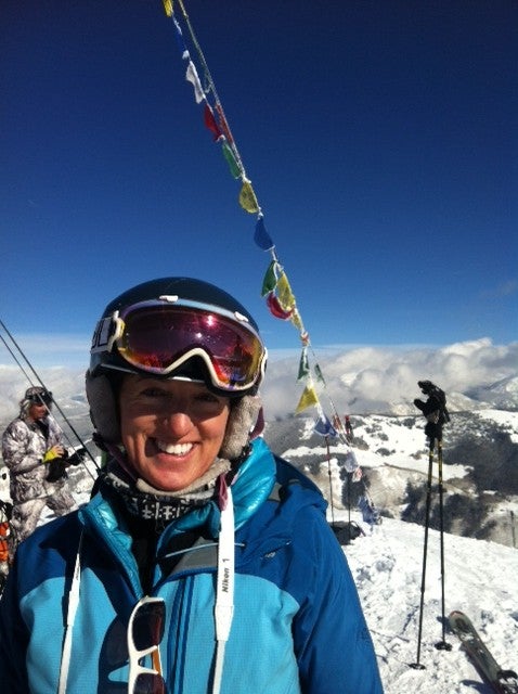 Finished with the hike and ready to ski!