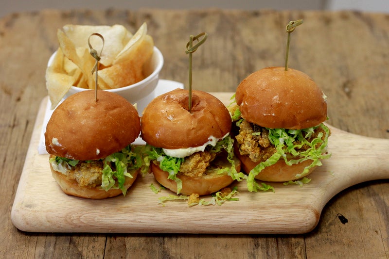 I enjoyed these delightful little oyster sliders for dinner. Yes, I take my off days seriously. 