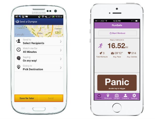 From Left to Right: Glympse App, RunSafe App