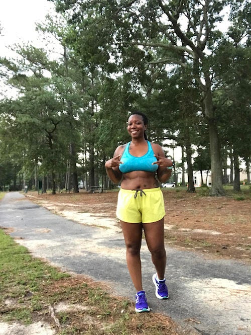 Running in sports store bra only