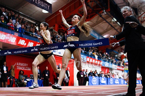 Colleen Quigley placing first in 2018's Millrose Games Wanamaker Mile.