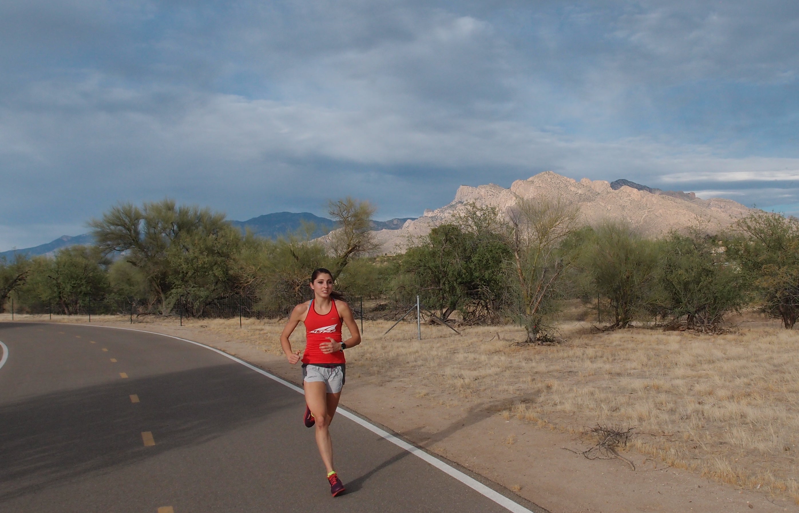PHOTO: Courtesy of Altra Running
Sarah Sellers trains in Tucson, Arizona, after her surprise second-pace finish at the 2018 Boston Marathon.
