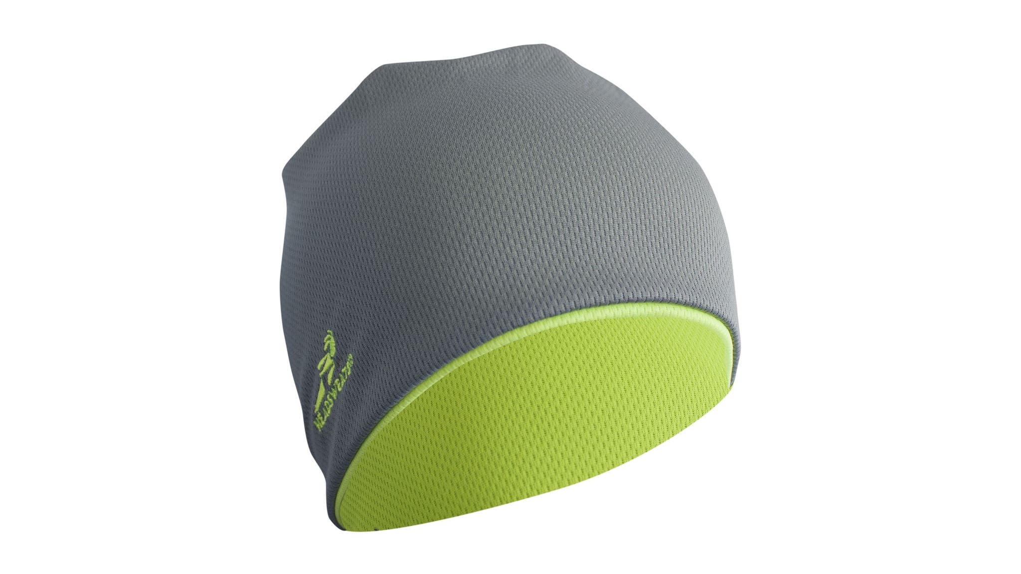 Gray and bright green beanie