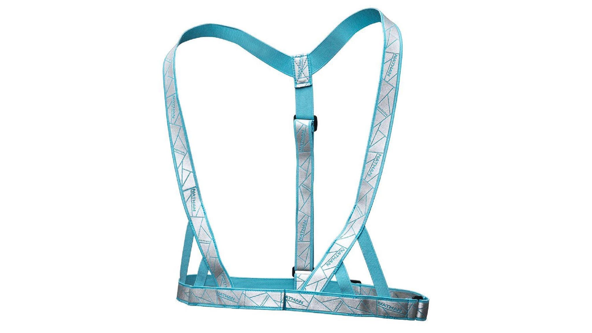 Silver and light blue harness