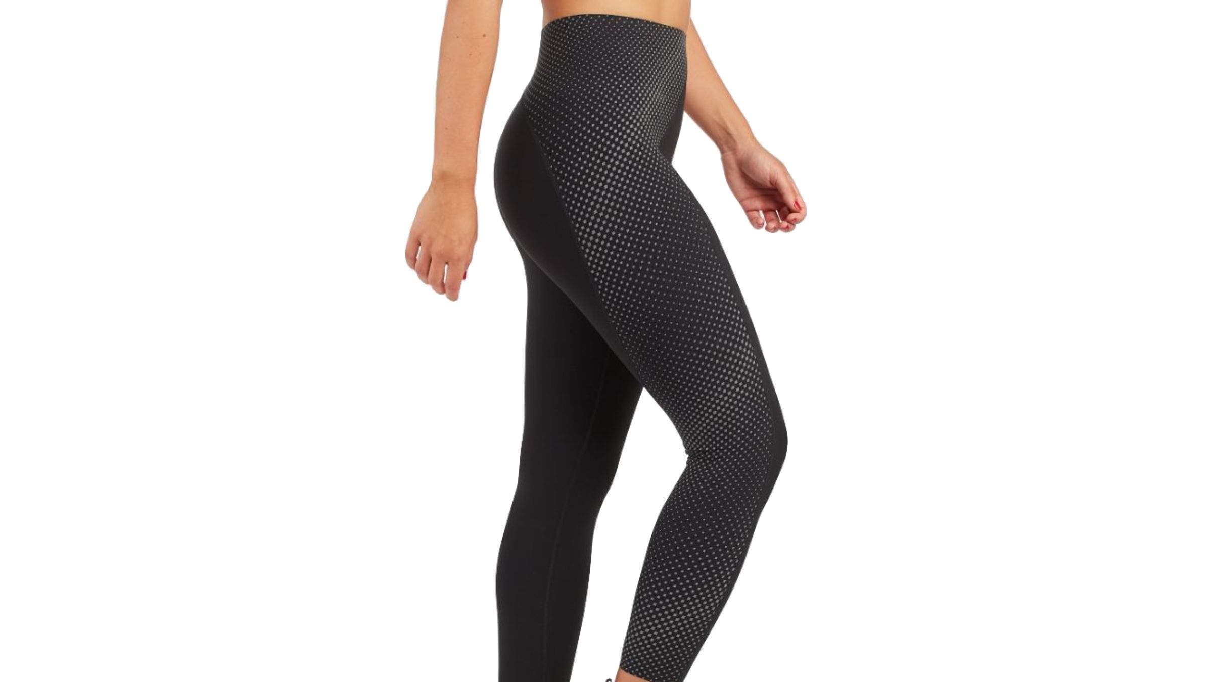 These black patterned leggings from Spanx are one of our picks for best reflective running gear