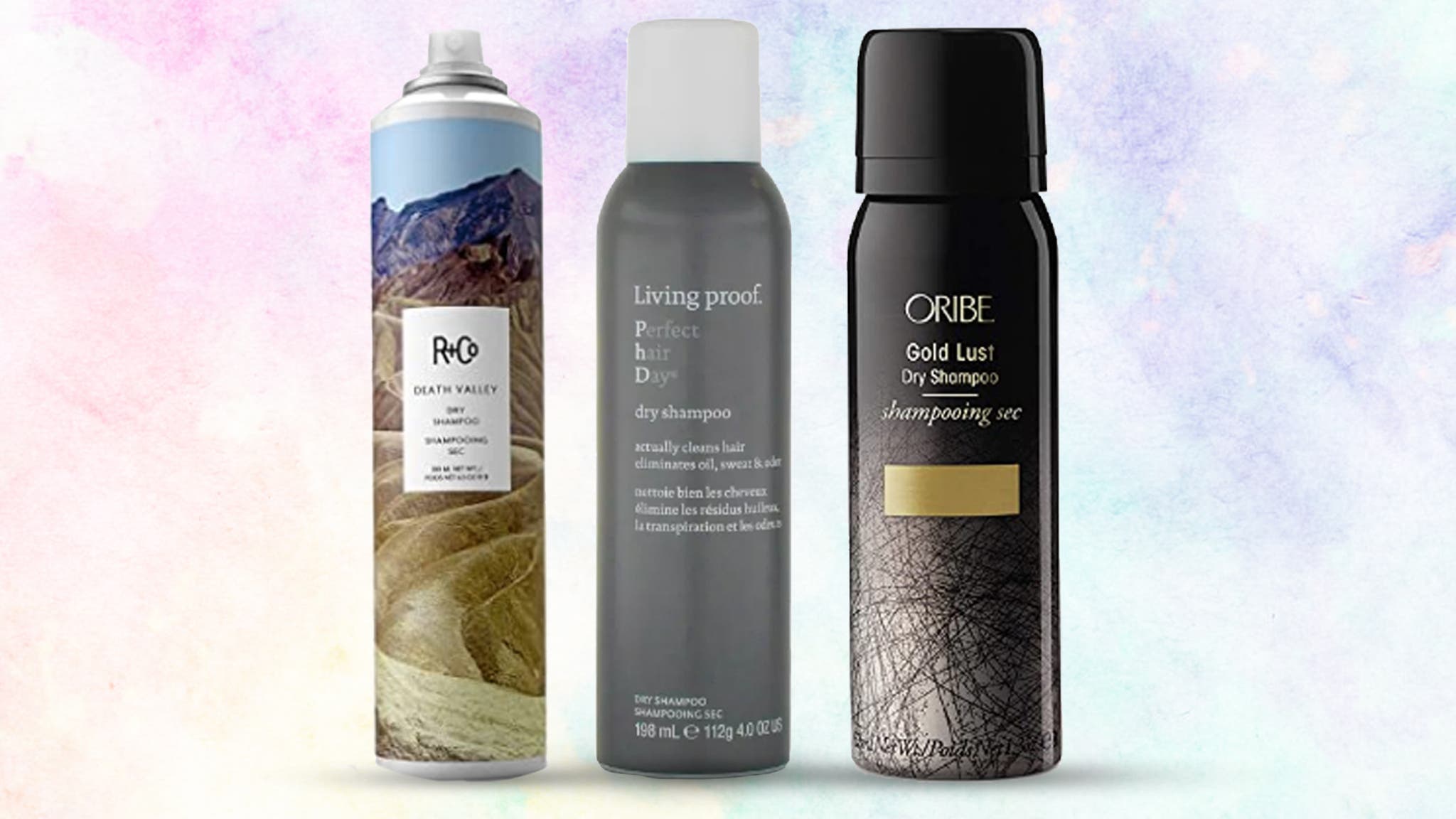 Dry shampoos on colorful background