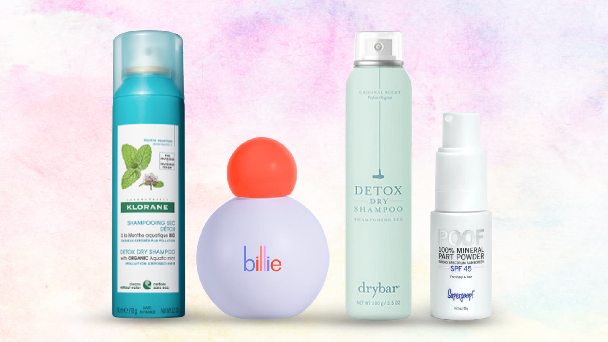 Dry shampoos on a colorful background