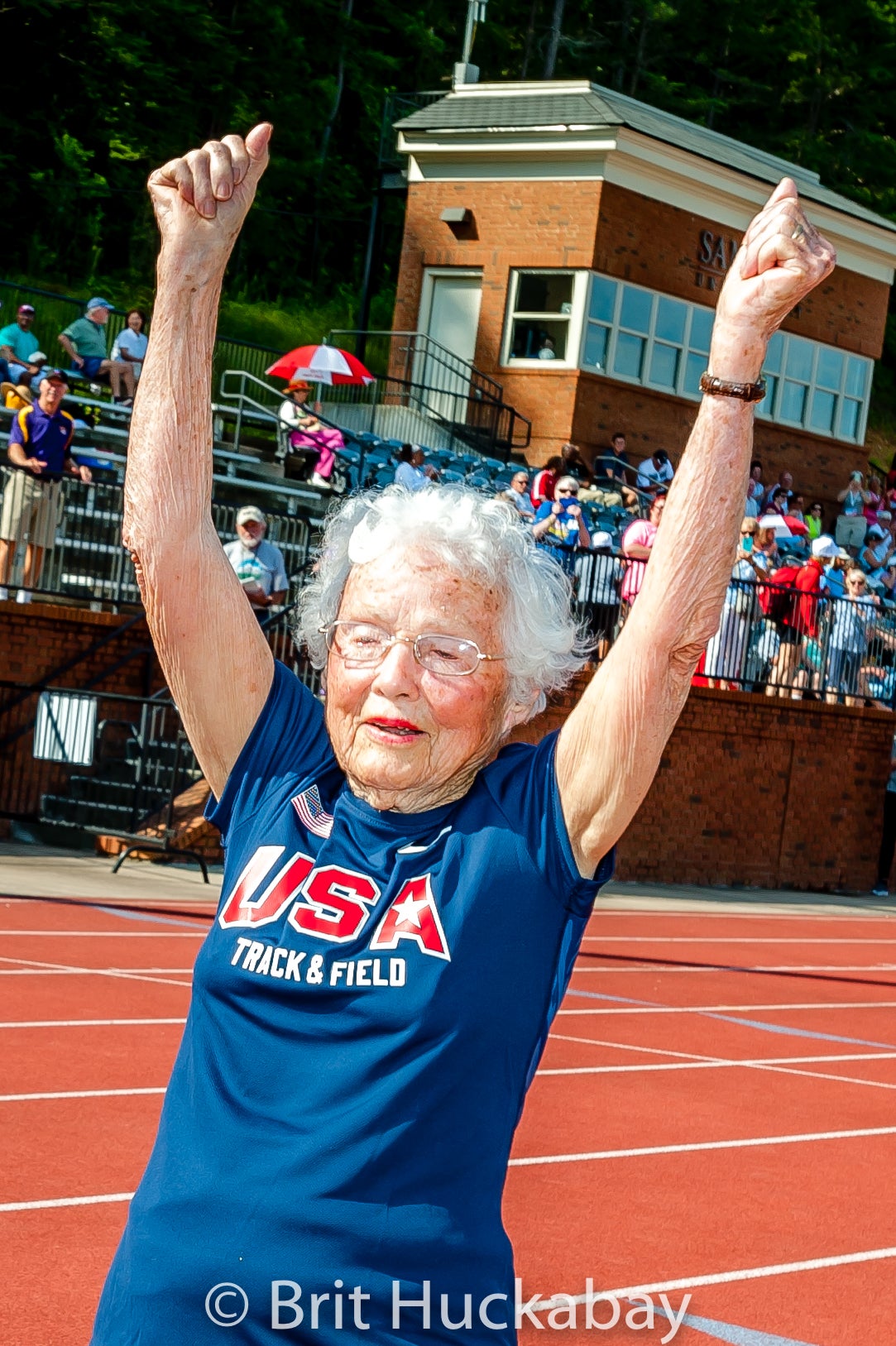 PHOTO: Brit Huckabay
Julia Hawkins is breaking records after discovering running at 100.