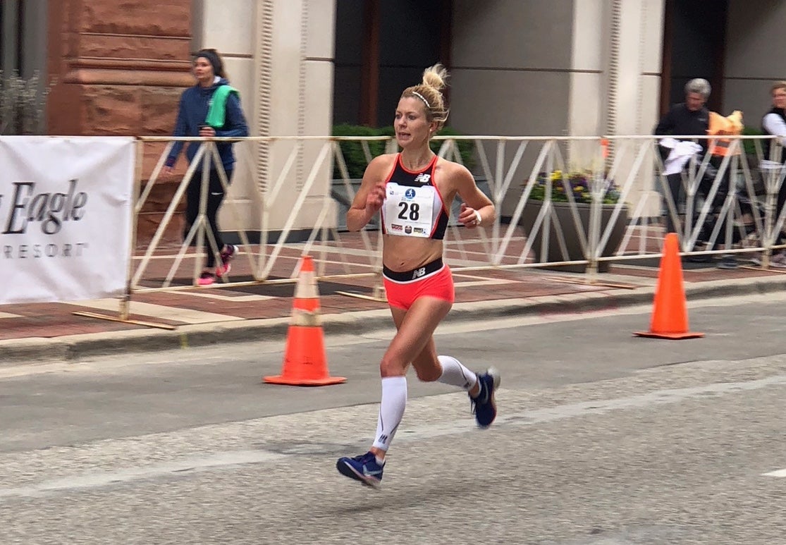 PHOTO: Courtesy of Molly Bookmyer
Molly Bookmyer runs to a third-place finish at the 2019 national 25K championships.