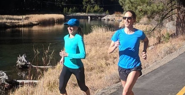 Ladia Albertson-Junkans and Gabriele Grunewald share miles in Lake Tahoe, California in November 2018.