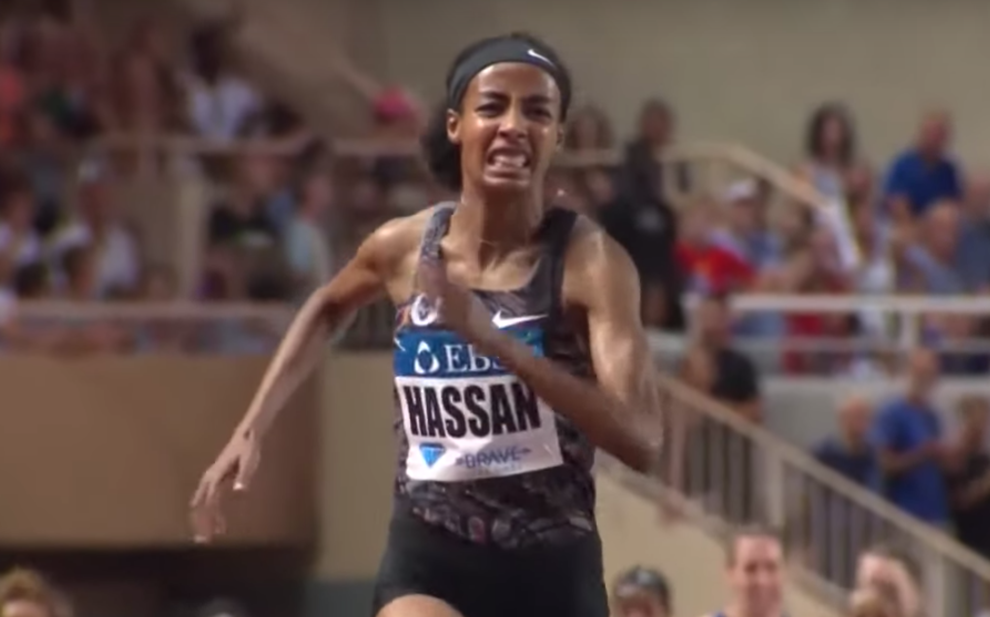 Sifan Hassan of the Oregon Track Club sets the women's mile world record at the 2019 Monaco Diamond League meet.