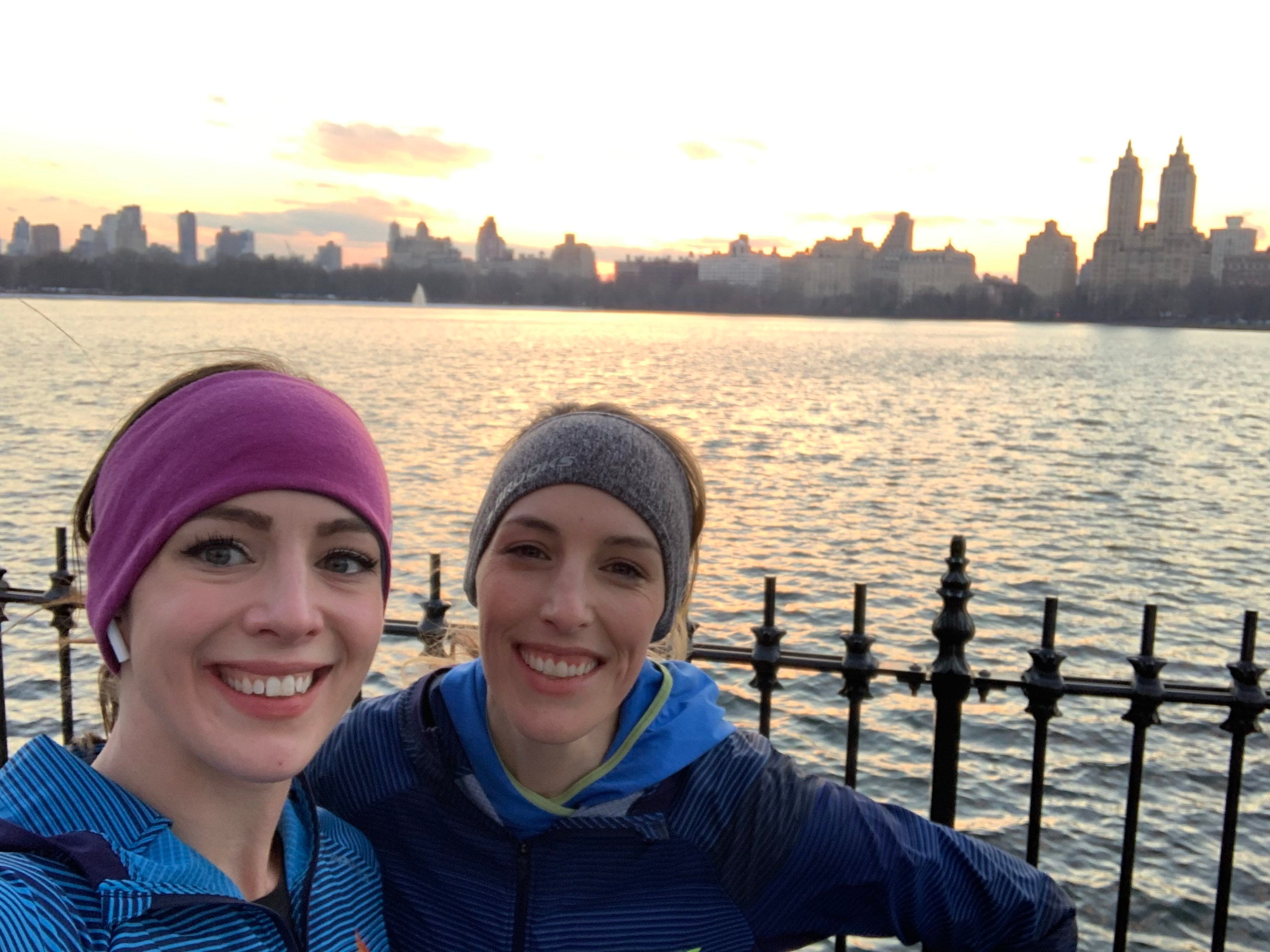 Abigail (Abby) Anderson (left) and her sister, Gabriele Grunewald, stop to capture sunrise during their last run together in Central Park.