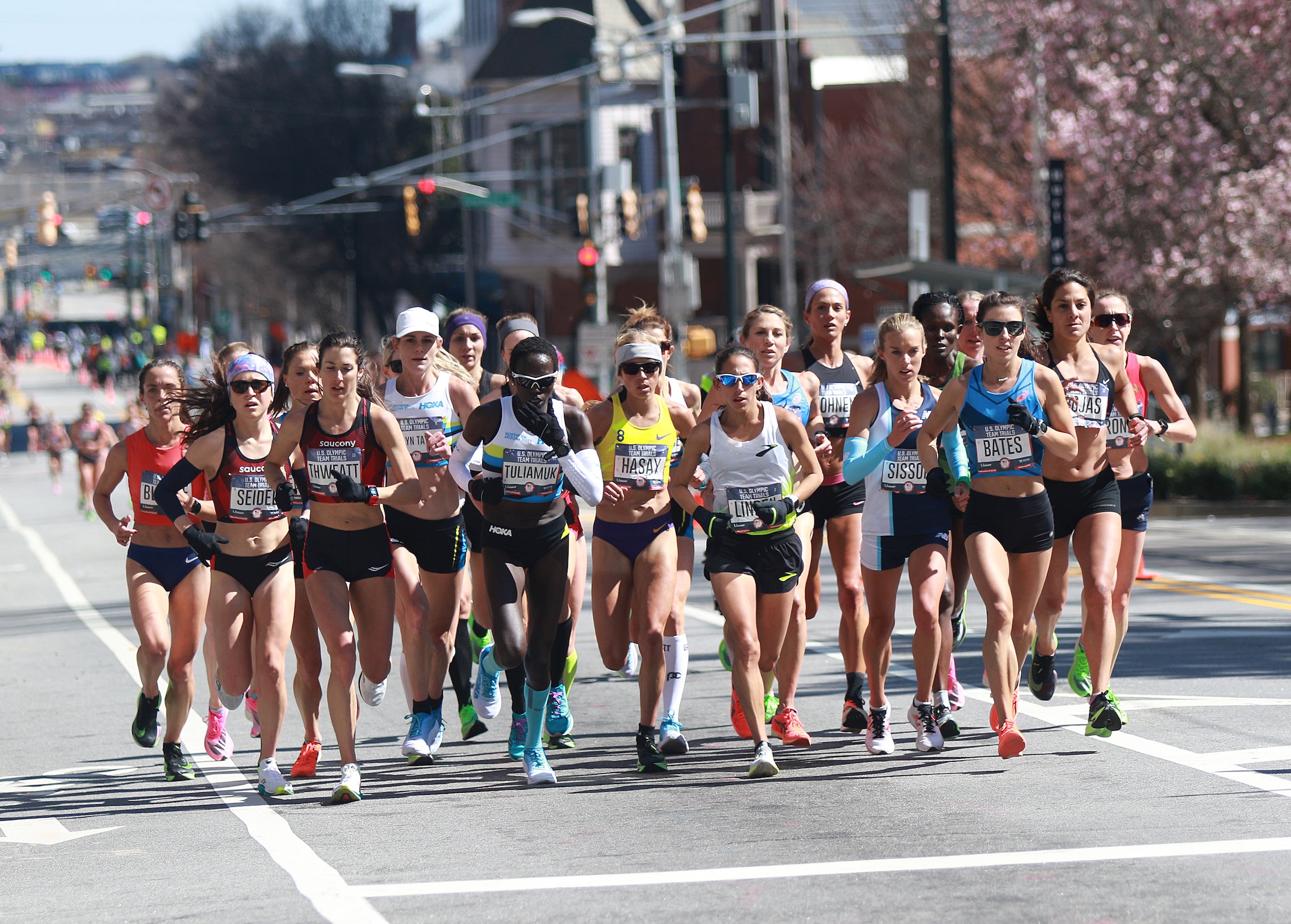 Lead pack of women at the U.S. Olympic Marathon Trials in Atlanta