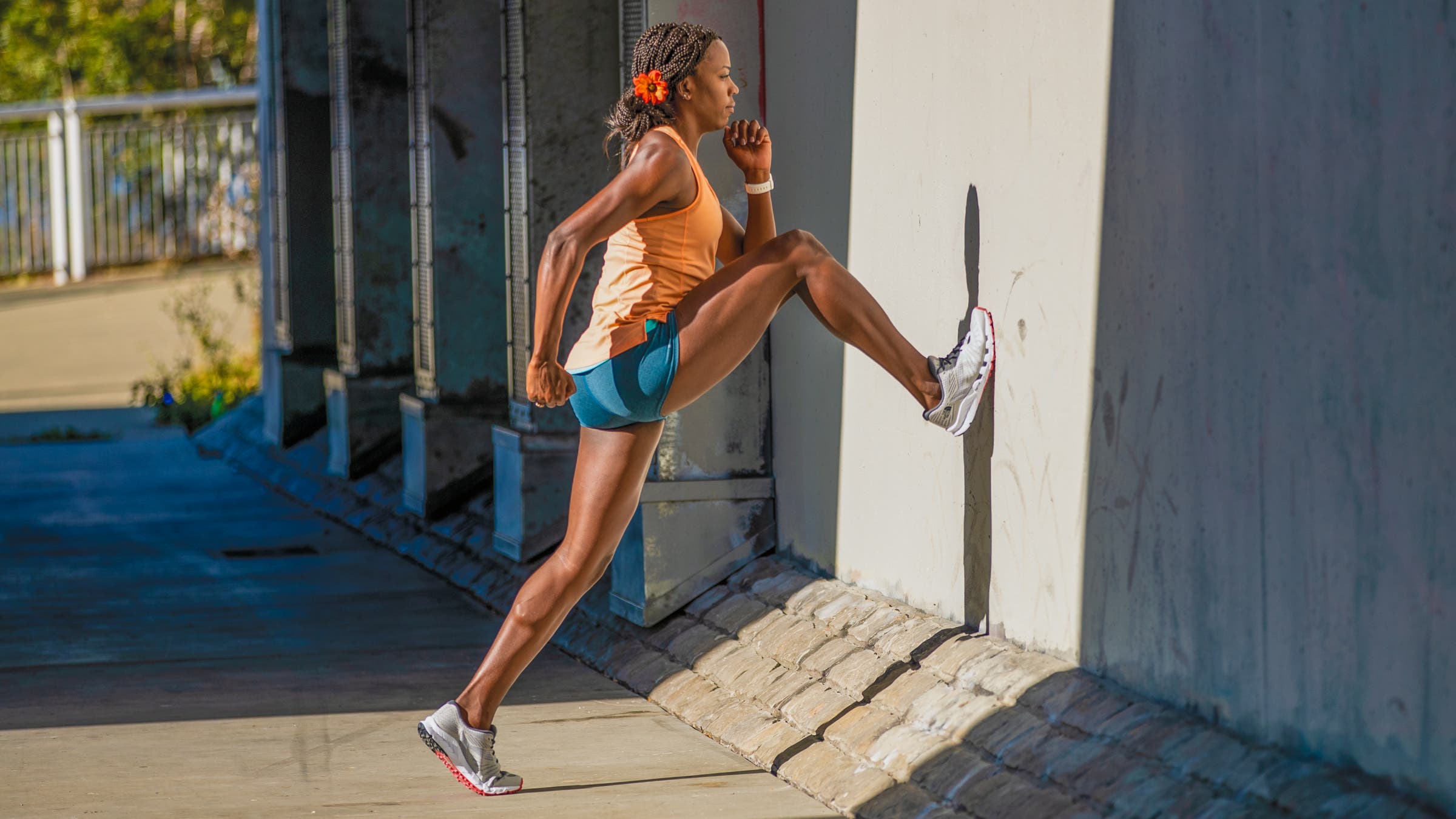 Alysia Montano demonstrating a high knee wall hike