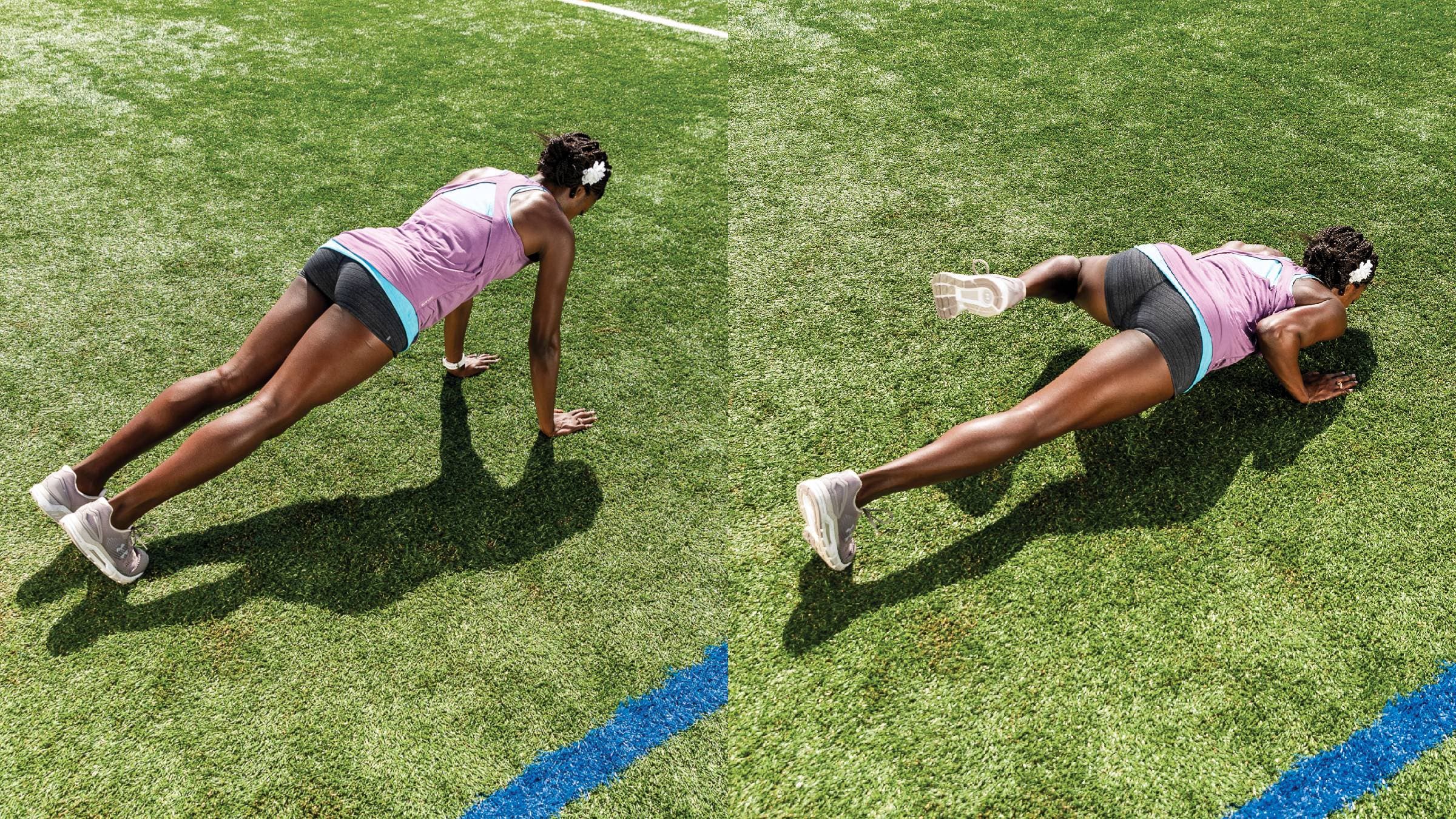 Push up side knee hikes