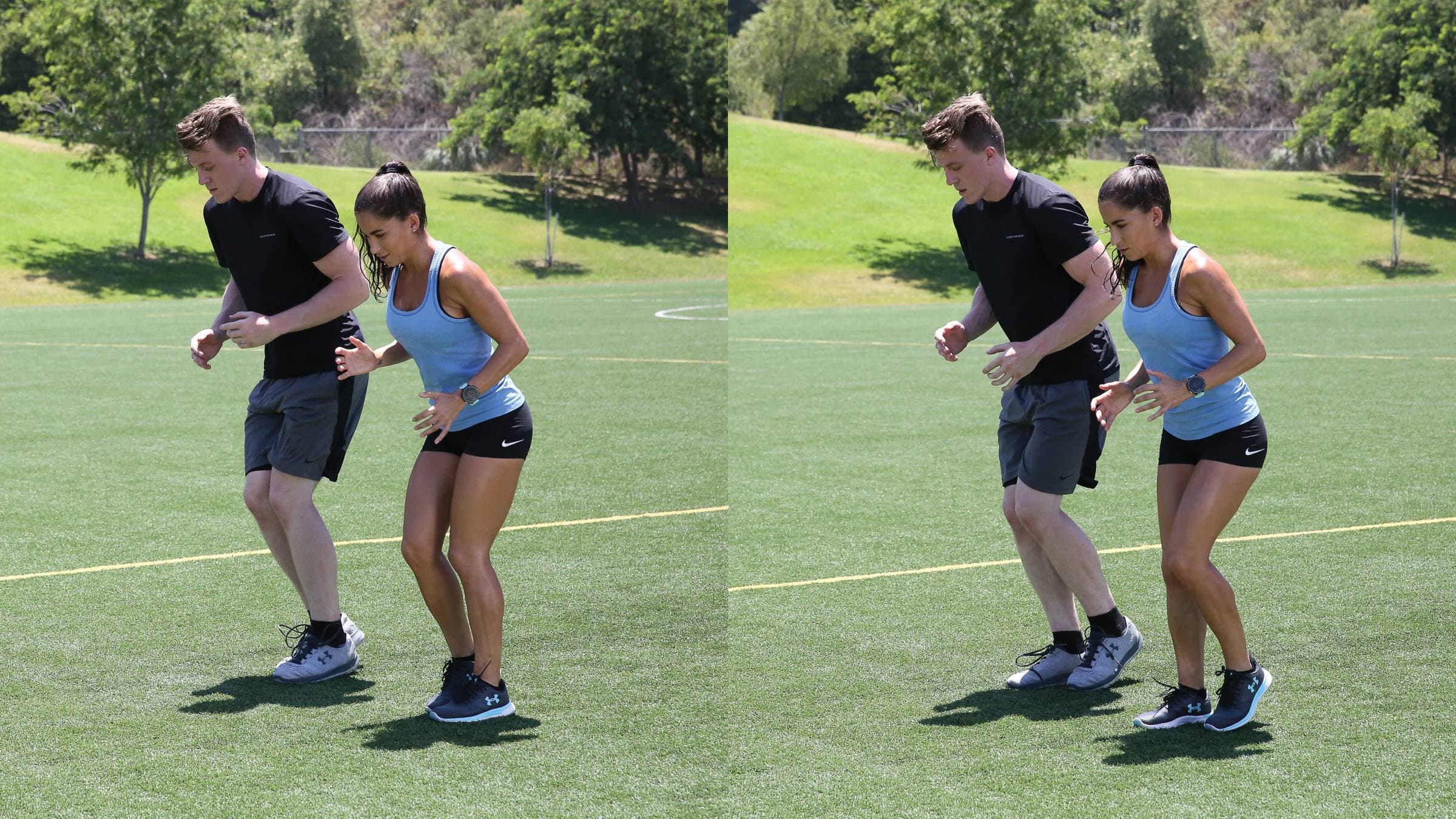 Man and woman performing quick feet to increase running speed