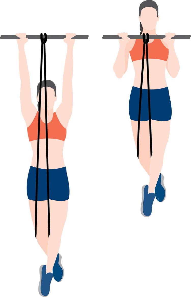 Illustration of woman performing an assisted pull-up
