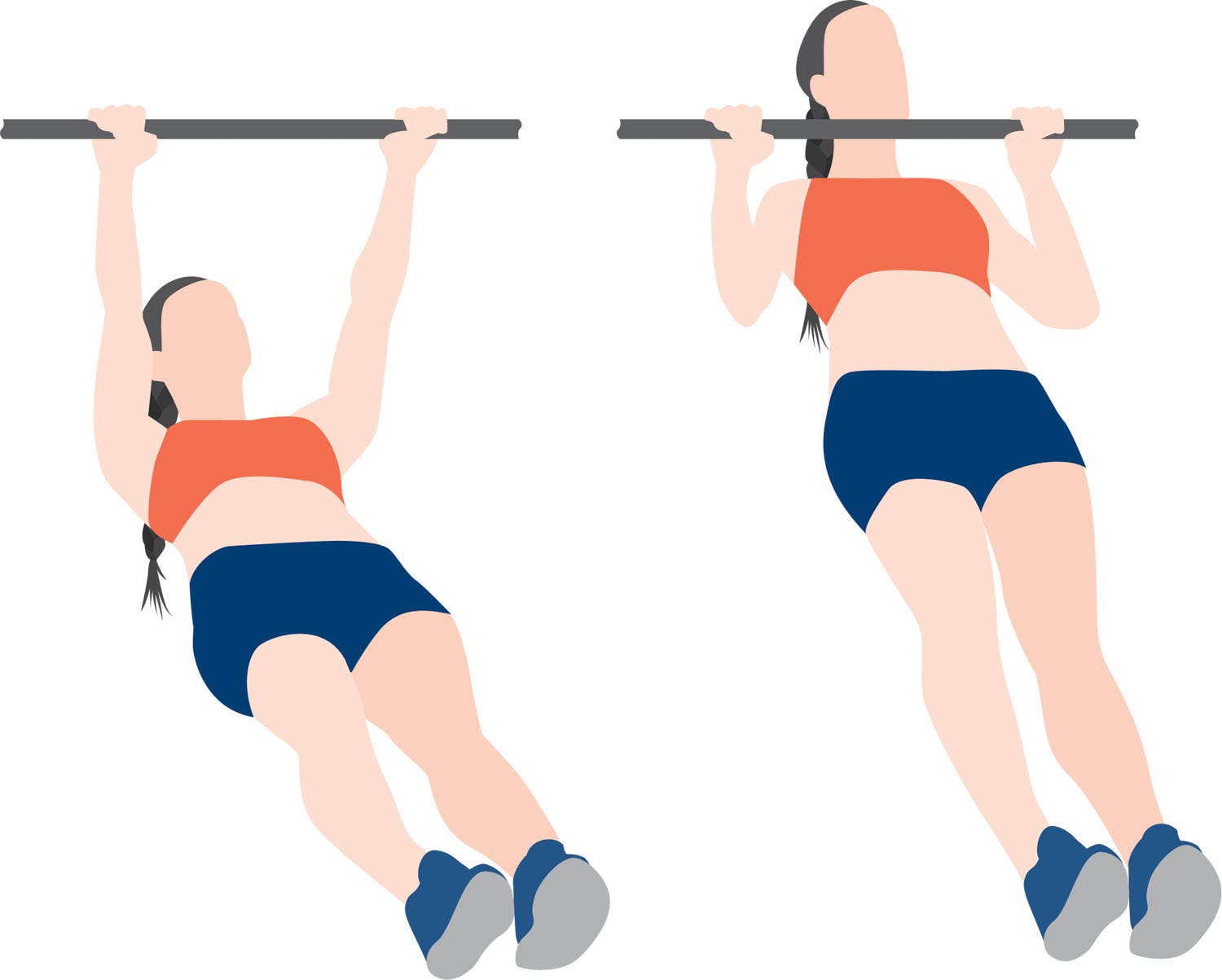 Illustration of woman performing a pull-up variation known as an inverted row
