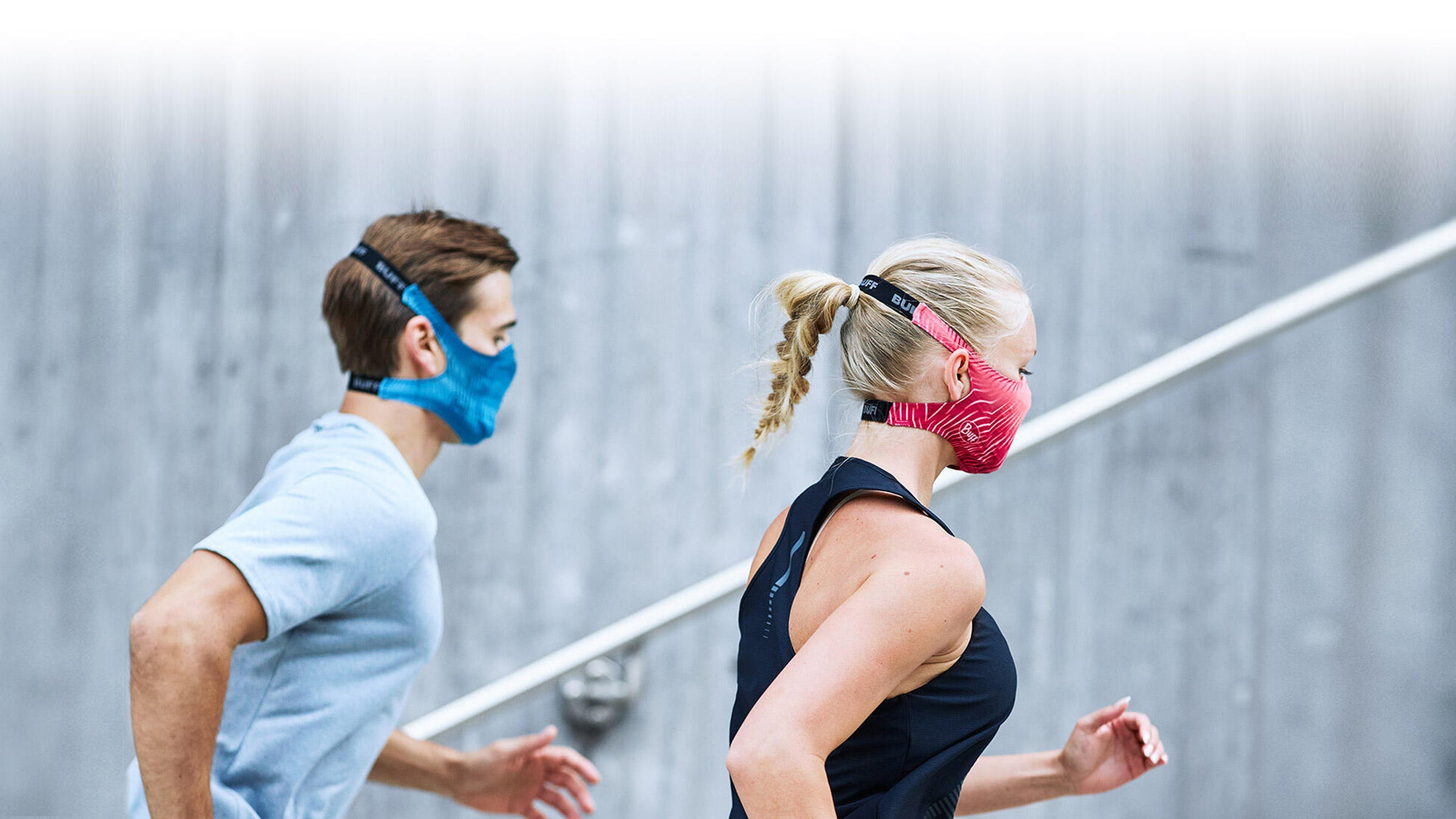 Runners wearing Buff filter face mask