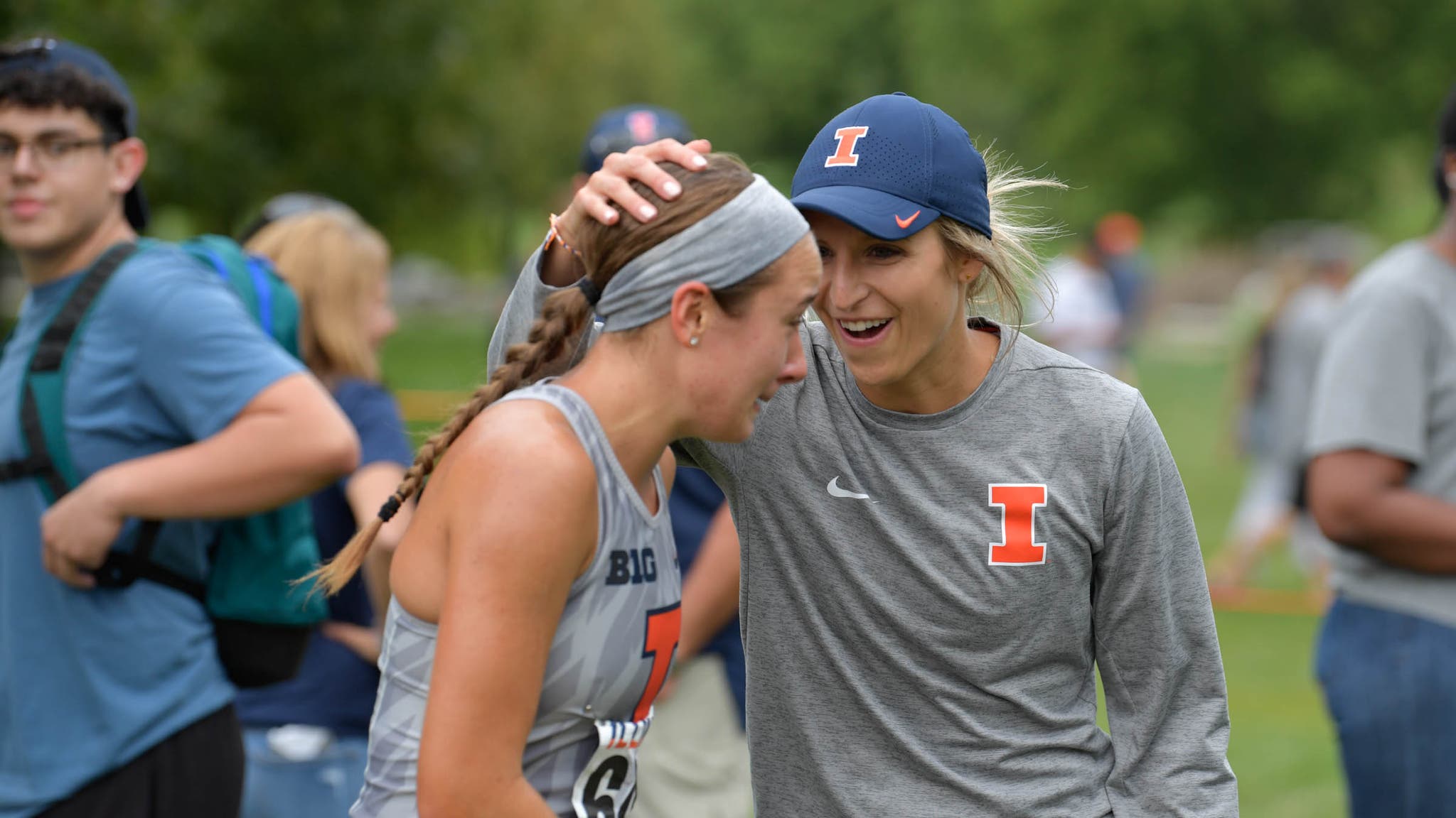 Haveman congratulates her runner who is in tears