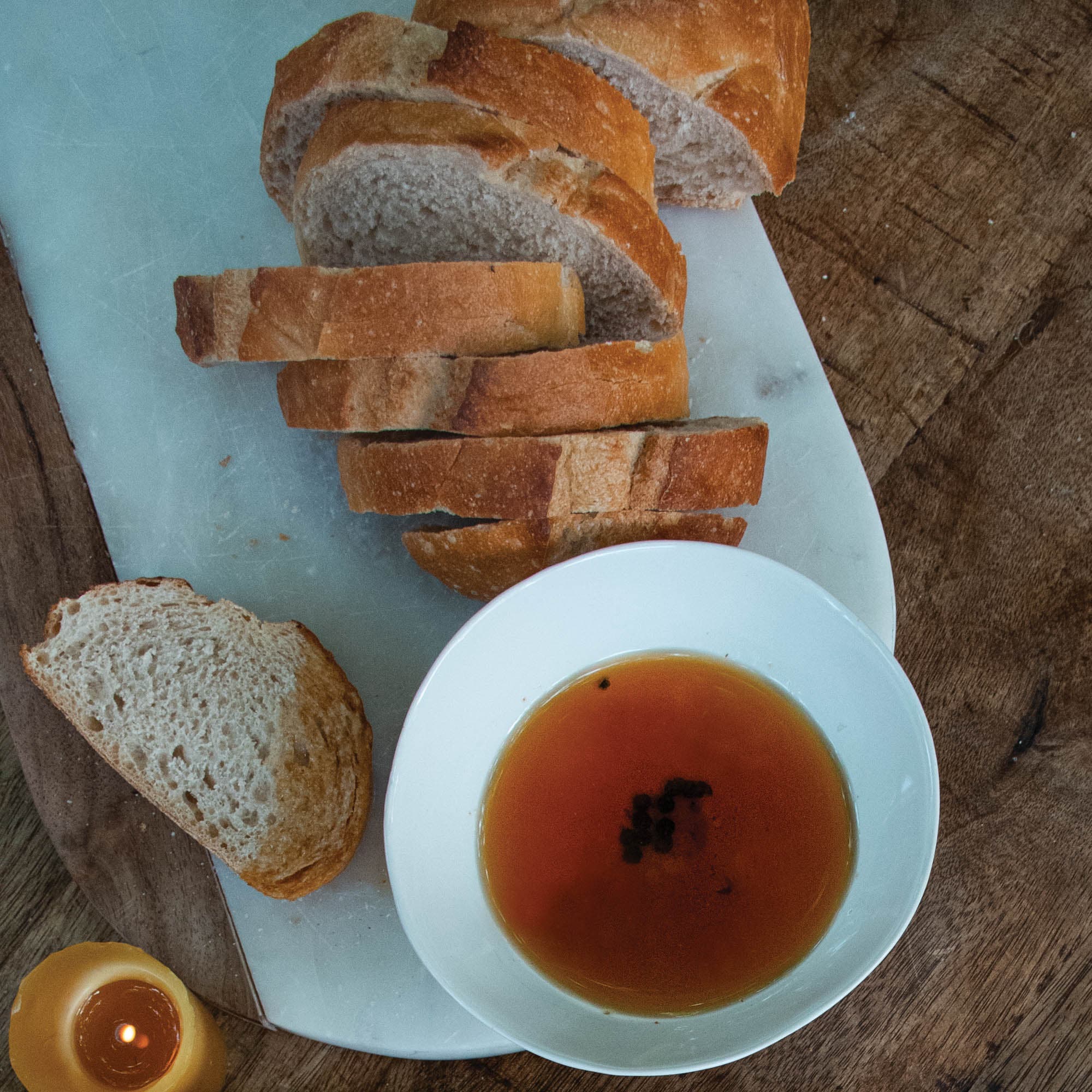 Sichuan sesame oil dip recipe with bread on plate