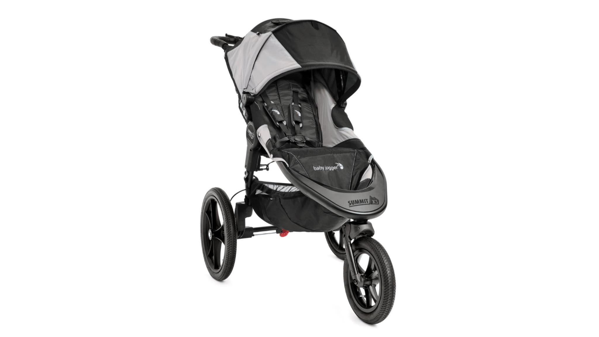 Gray jogging stroller