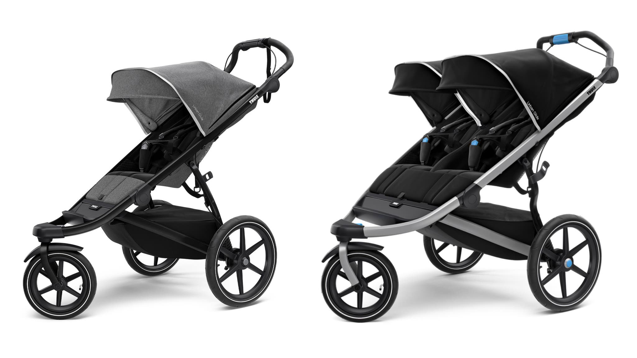 Single and double jogging strollers