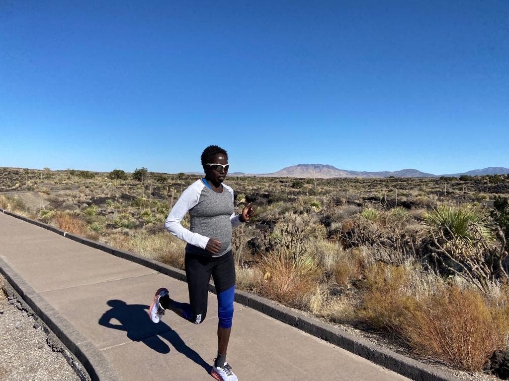 Aliphine Tuliamuk trains through her first pregnancy.