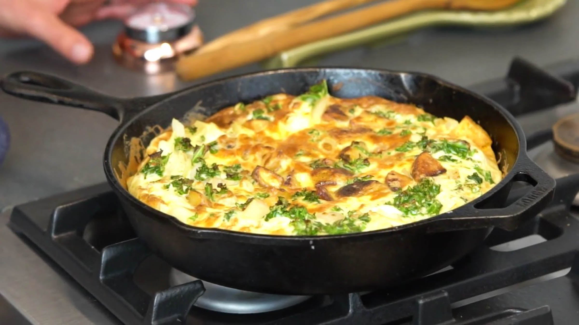 Frittata in a cast-iron skillet