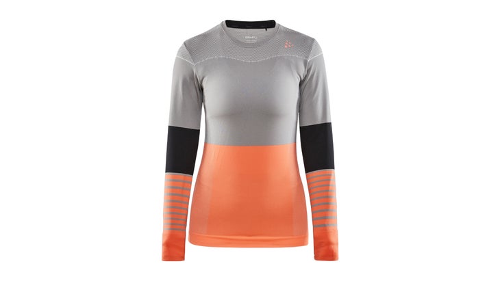 Striped gray and coral longsleeve shirt