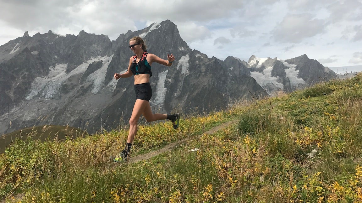 Keely running in the mountains.