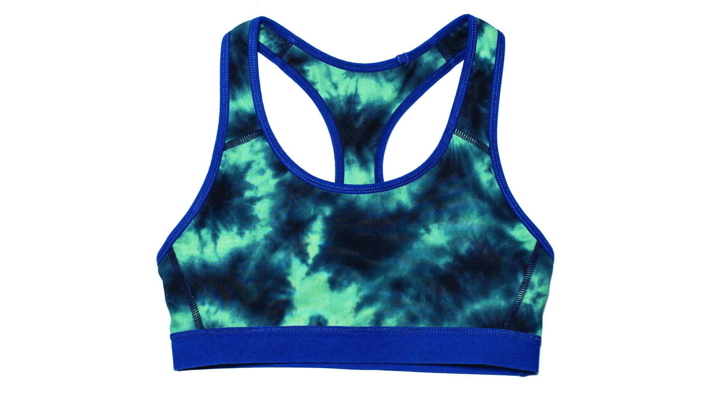 Tie-dye blue and green Champion Racerback Compression sports bra