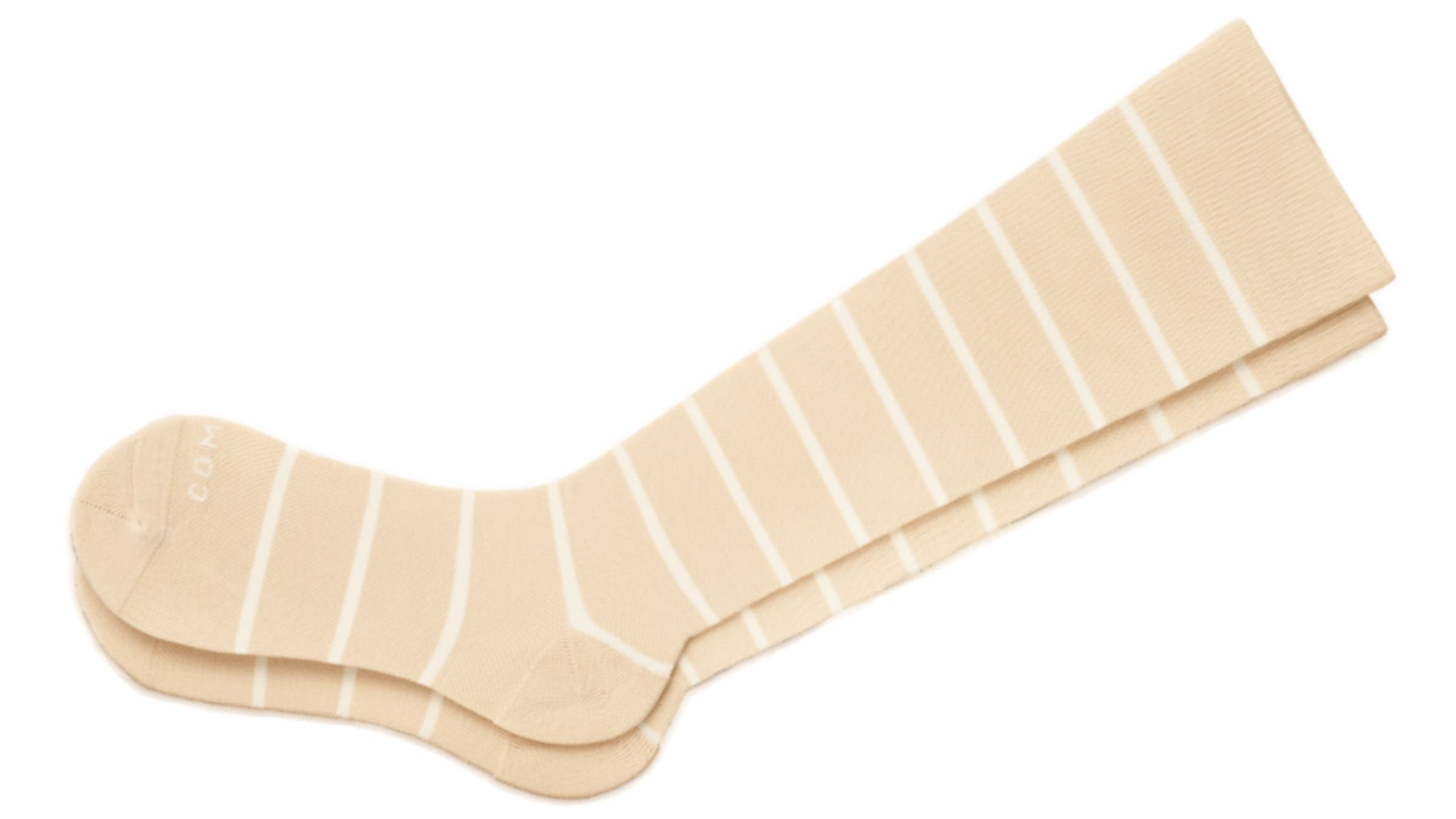 Beige and white-striped knee socks