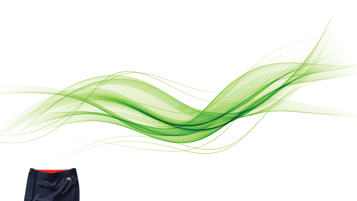 four different running leggings on a green background