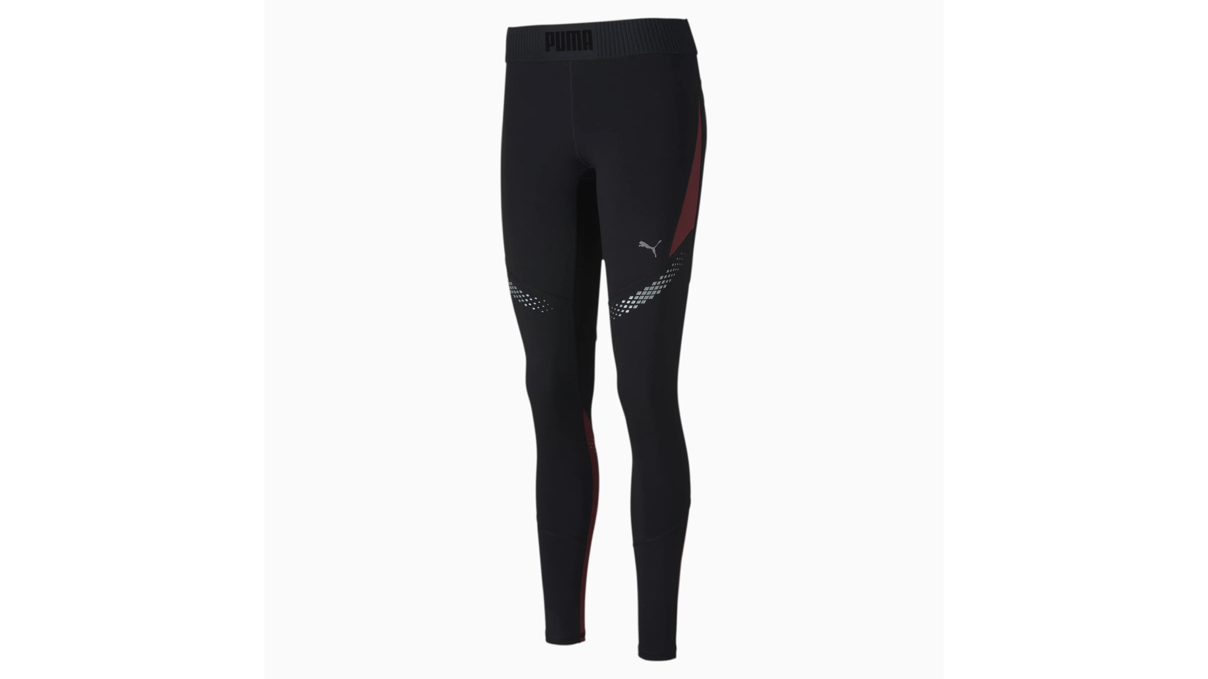 Black running tights with red accents