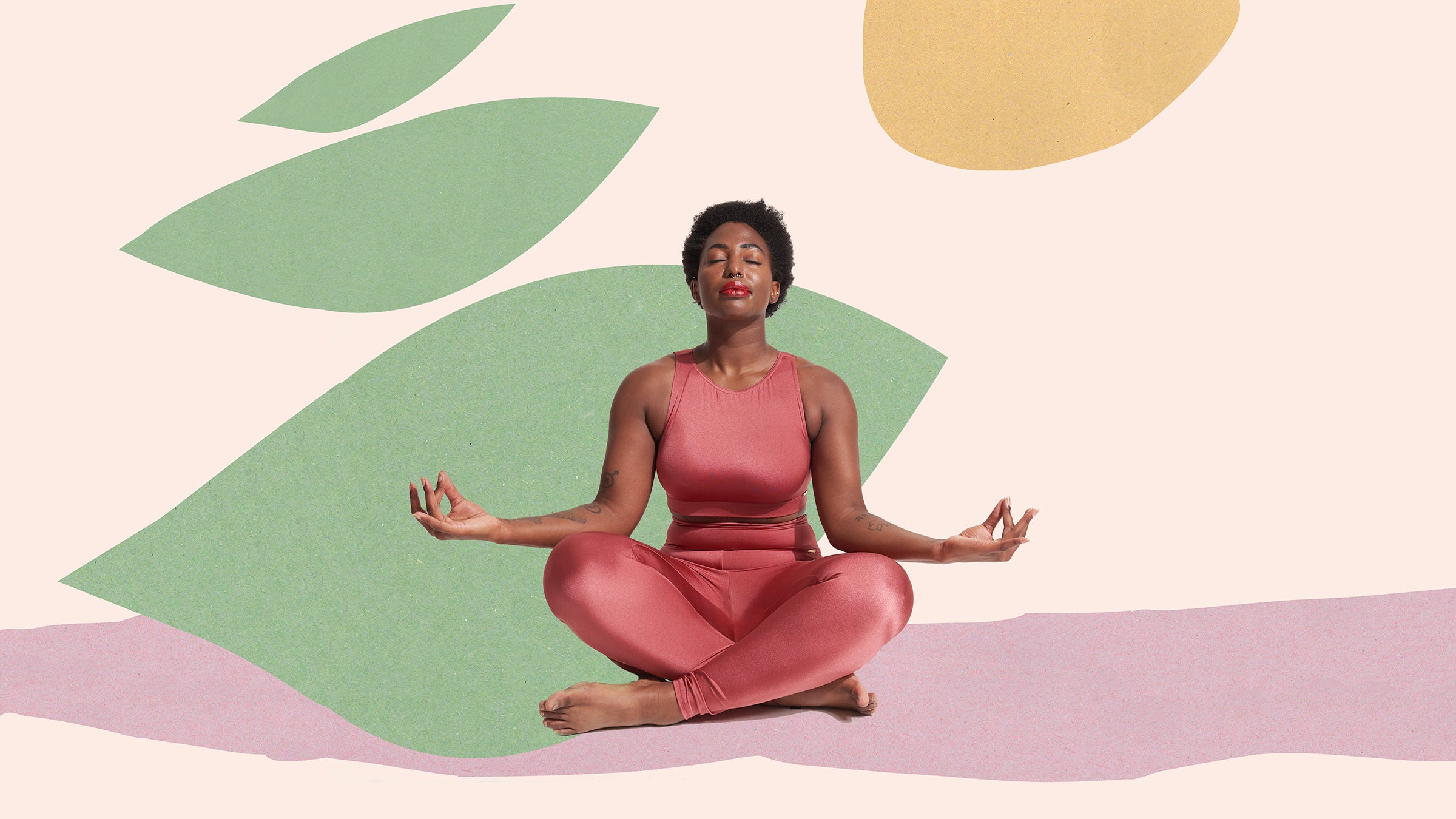 woman practicing mindfulness meditation on paper background