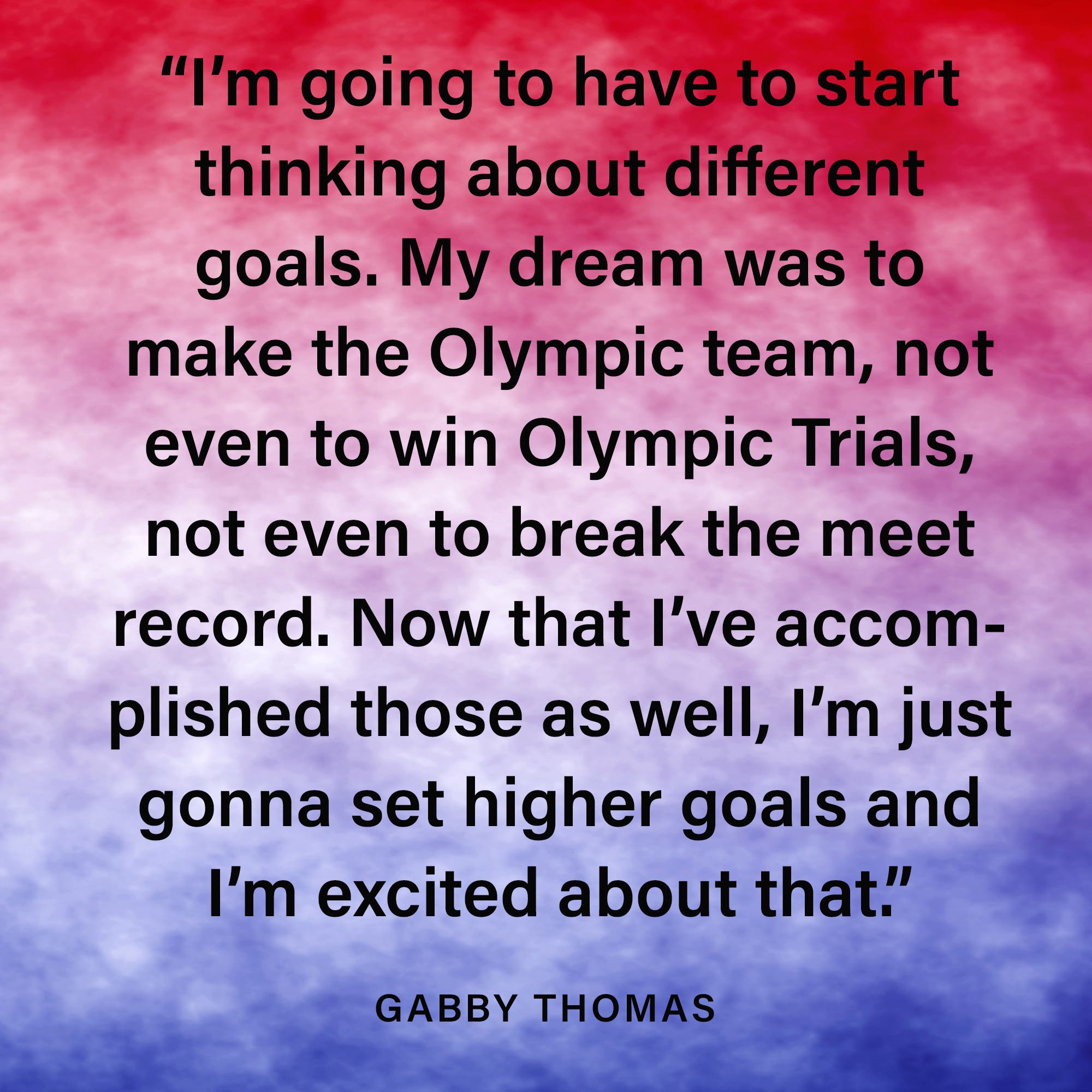 inspirational running quote from Gabby Thomas on a colorful background