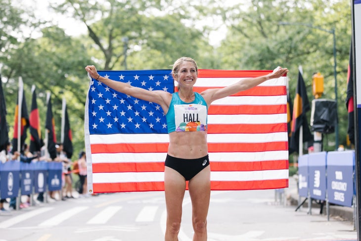 Sara Hall wins the NYRR Mini 10K in New York on Saturday, June 12, 2021