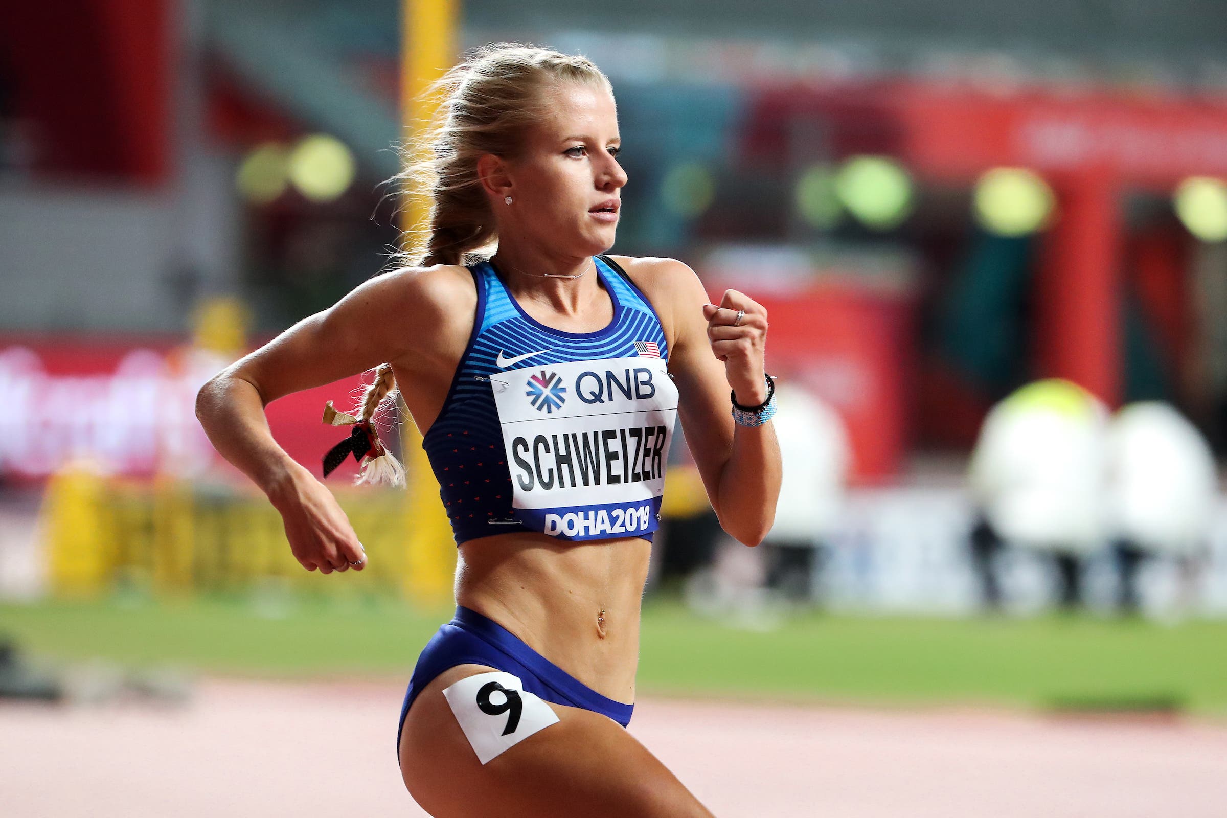 Karissa Schweizer running during the 2019 IAAF World Athletics Championships, Doha, Qatar