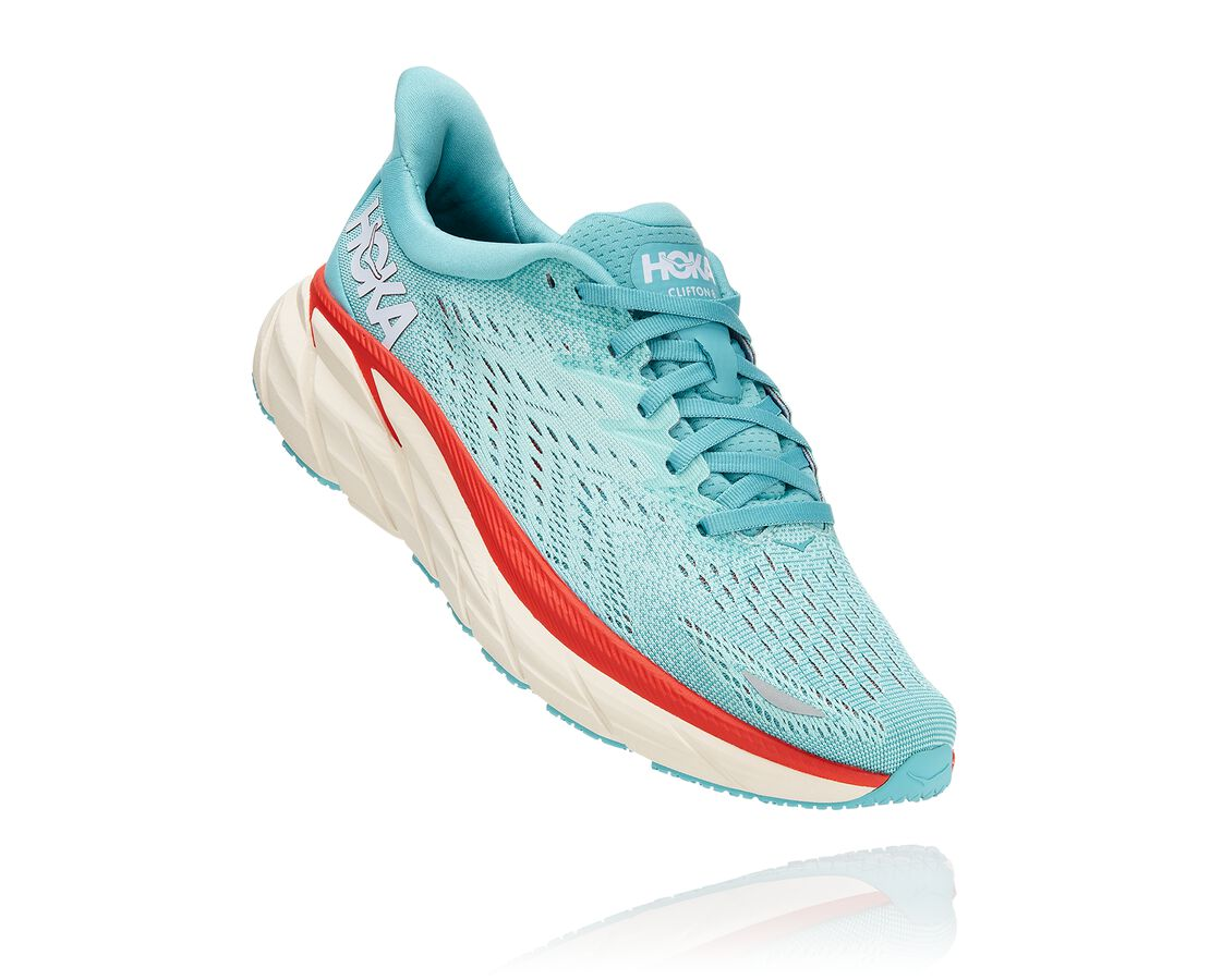 the clifton 8 running shoe in light blue, one of the best beginner running shoes