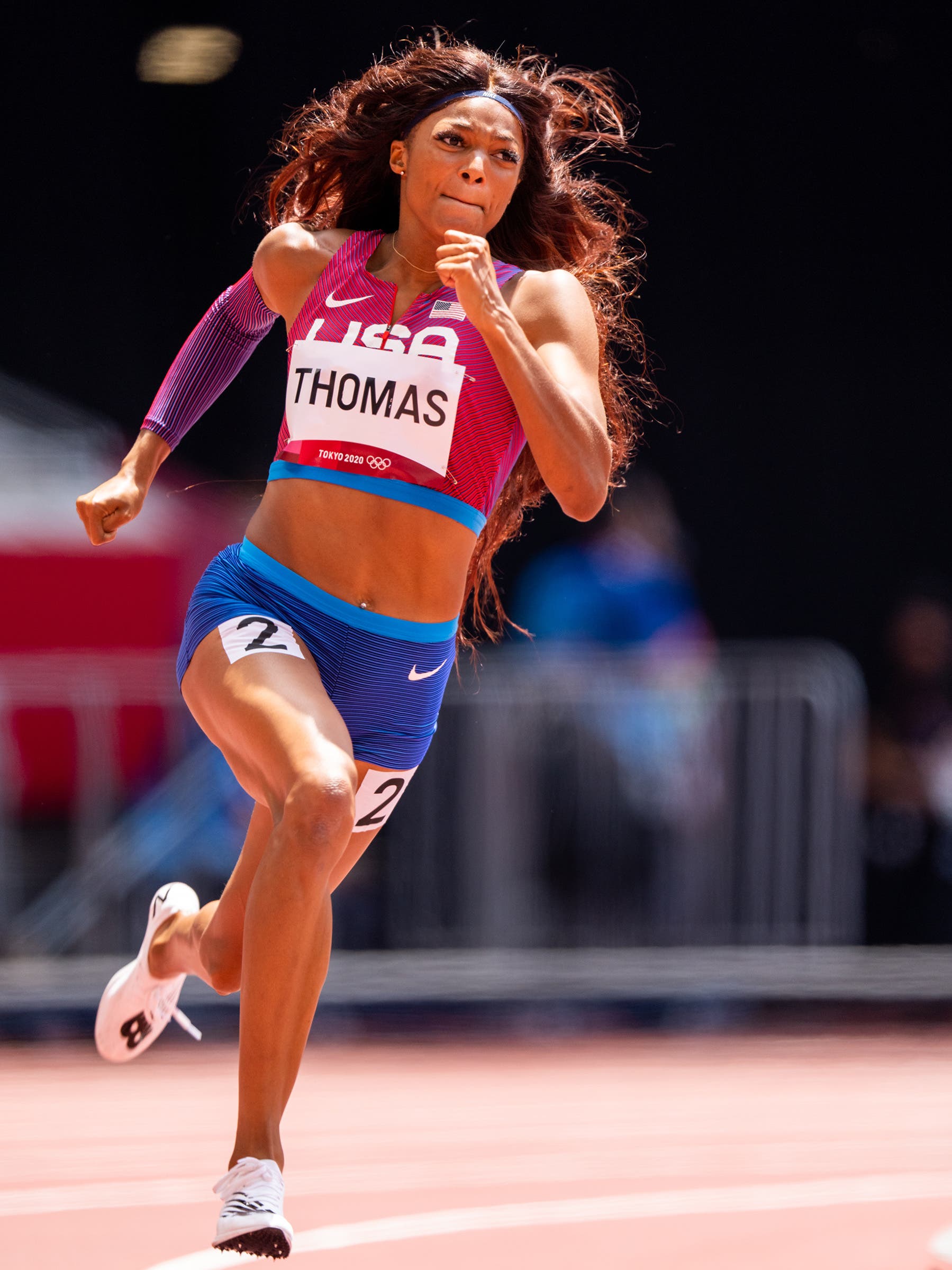 Gabby Thomas competing at the Tokyo Olympics