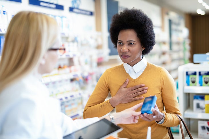Middle ages black woman seeking medical help for a high heart rate