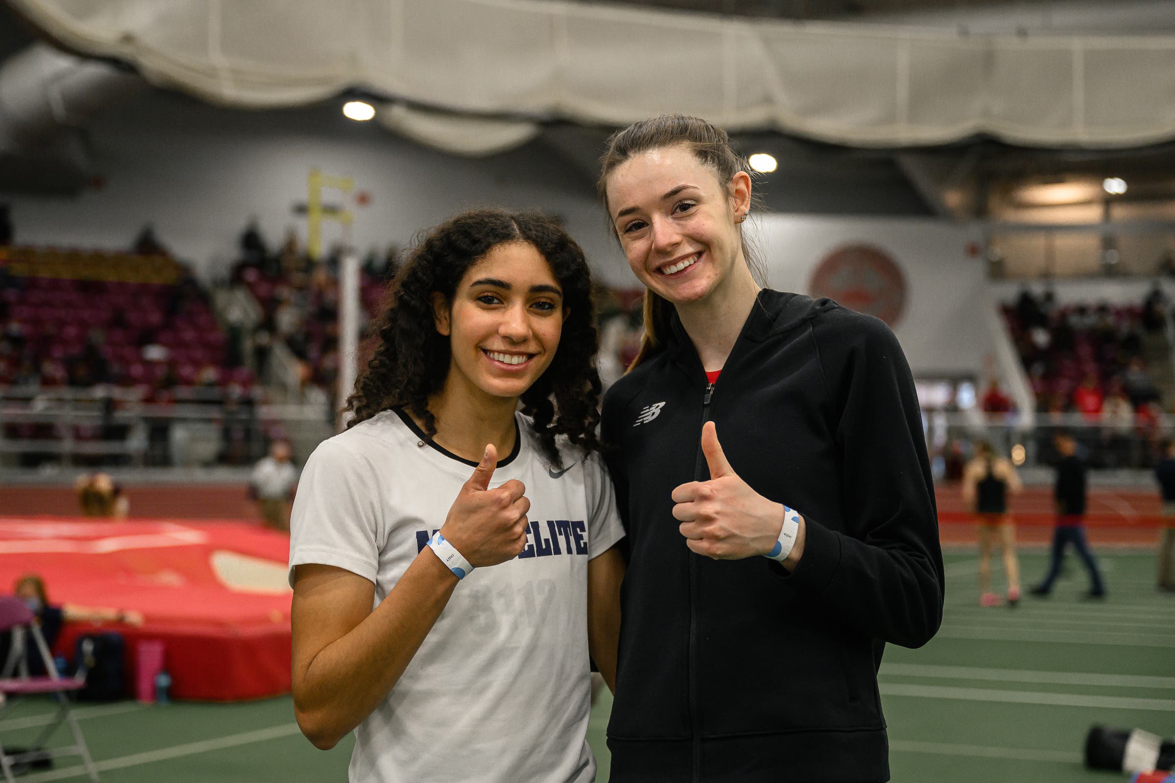 Sophia Gorriaran and Roisin Willis after Willis set a new high school 800 meter record