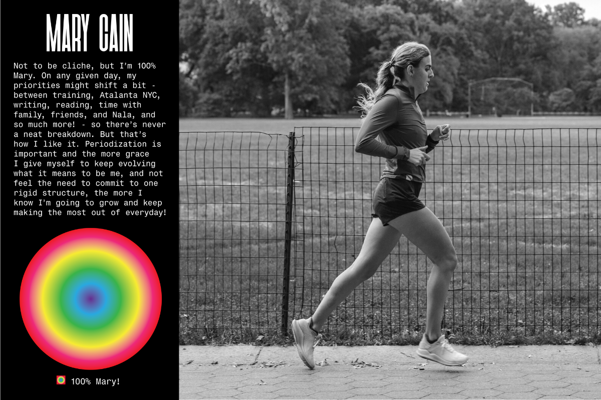 Mary Cain's self-definition in a pie chart form next to a black and white photo of her