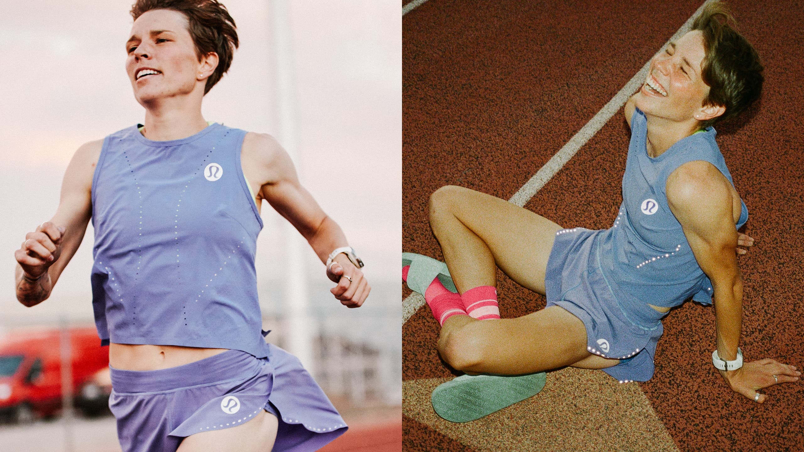 Nikki Hiltz smiles in their new Lululemon kit.