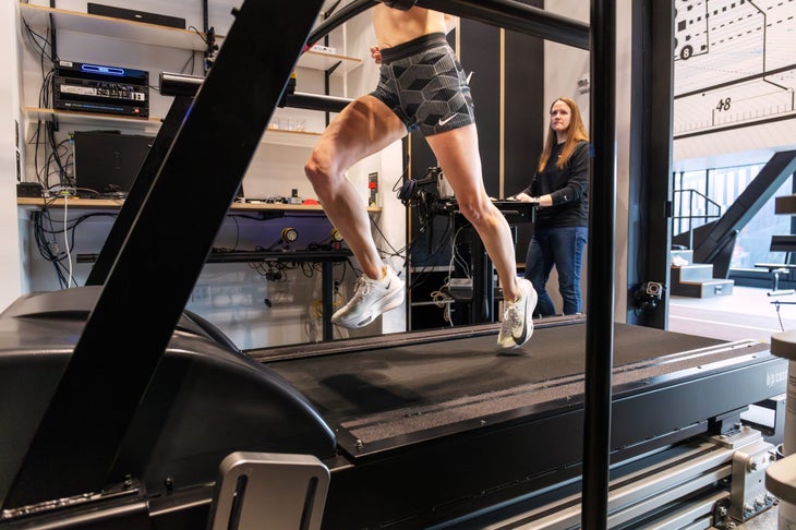 a runner tests the Nike Alphafly 3s on a treadmill.