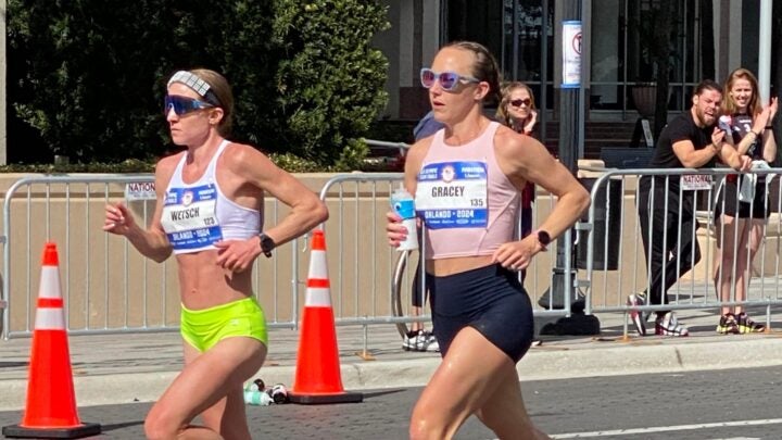 Neely Gracey mid-race at the U.S. Olympic Trials Marathon