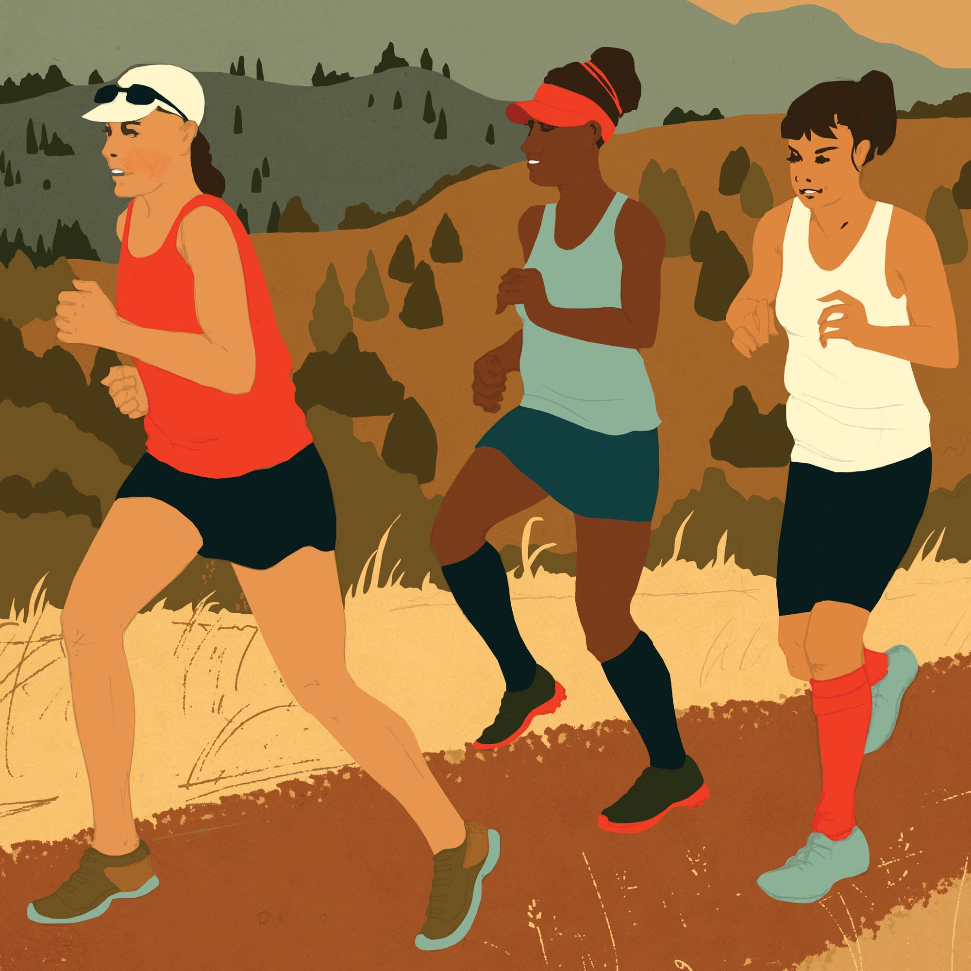 Illustration of a group of women trail running